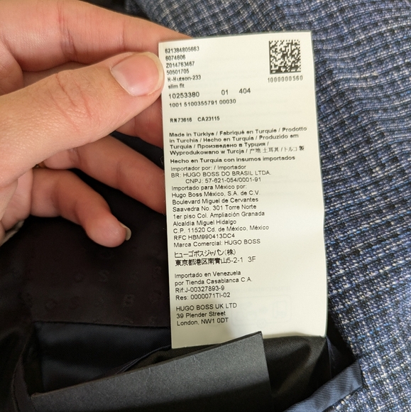 BOSS Hutson Slim Fit Blue Wool Cotton Linen Blend Sport Suit Coat Mens Jacket 38 - Picture 15 of 16